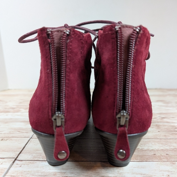 Earth Leather Peep Toe Dress Shoe Bootie Zip enclosure Women's Size 8.5 Burgundy - Picture 6 of 14